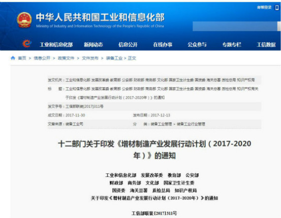 國家發(fā)布《增材制造產(chǎn)業(yè)發(fā)展行動(dòng)計(jì)劃（2017-2020年）》，再次促進(jìn)3D打印發(fā)(圖1)